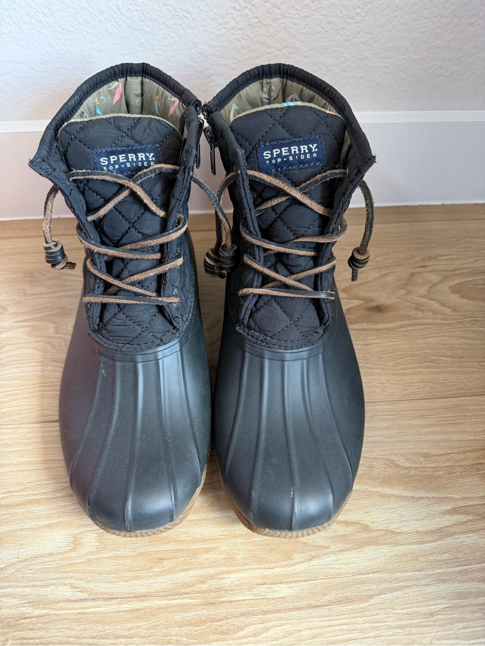 Sperry Black Quilted Lace-Up Duck Boots - Women's